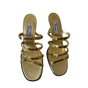 Candlelight &‎ Champagne Women's 10W Gold Sequin Strappy Heels Party Prom NWOT